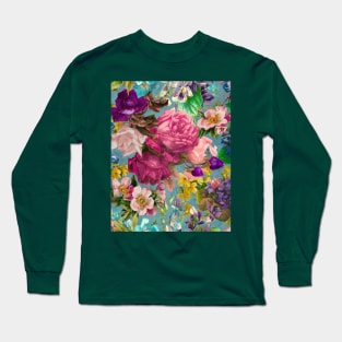 Elegant Vintage floral pattern heaven, shabby chic, plants pattern, botanical illustration, blue vintage floral Long Sleeve T-Shirt